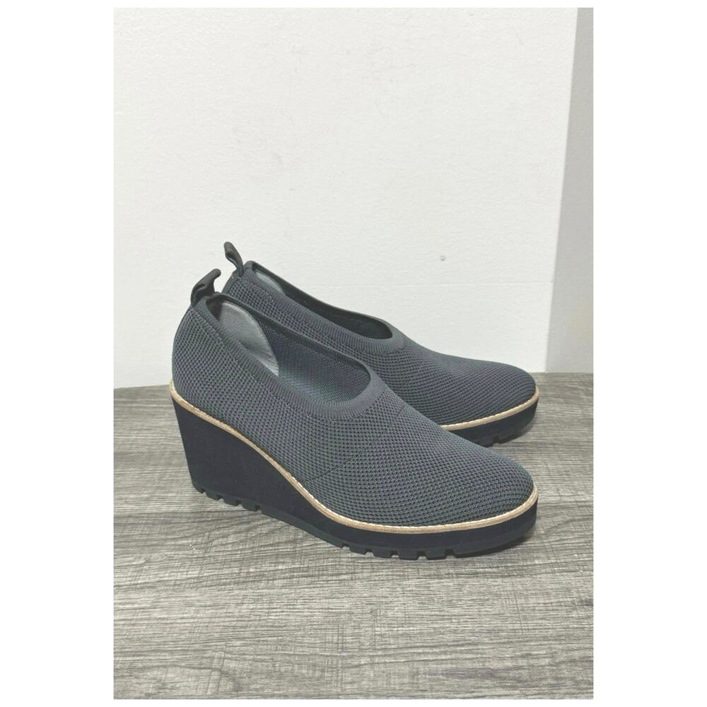 Eileen Fisher Women’s Marie Wedge Platform Shoes 8.5 Graphite Knit Fabric